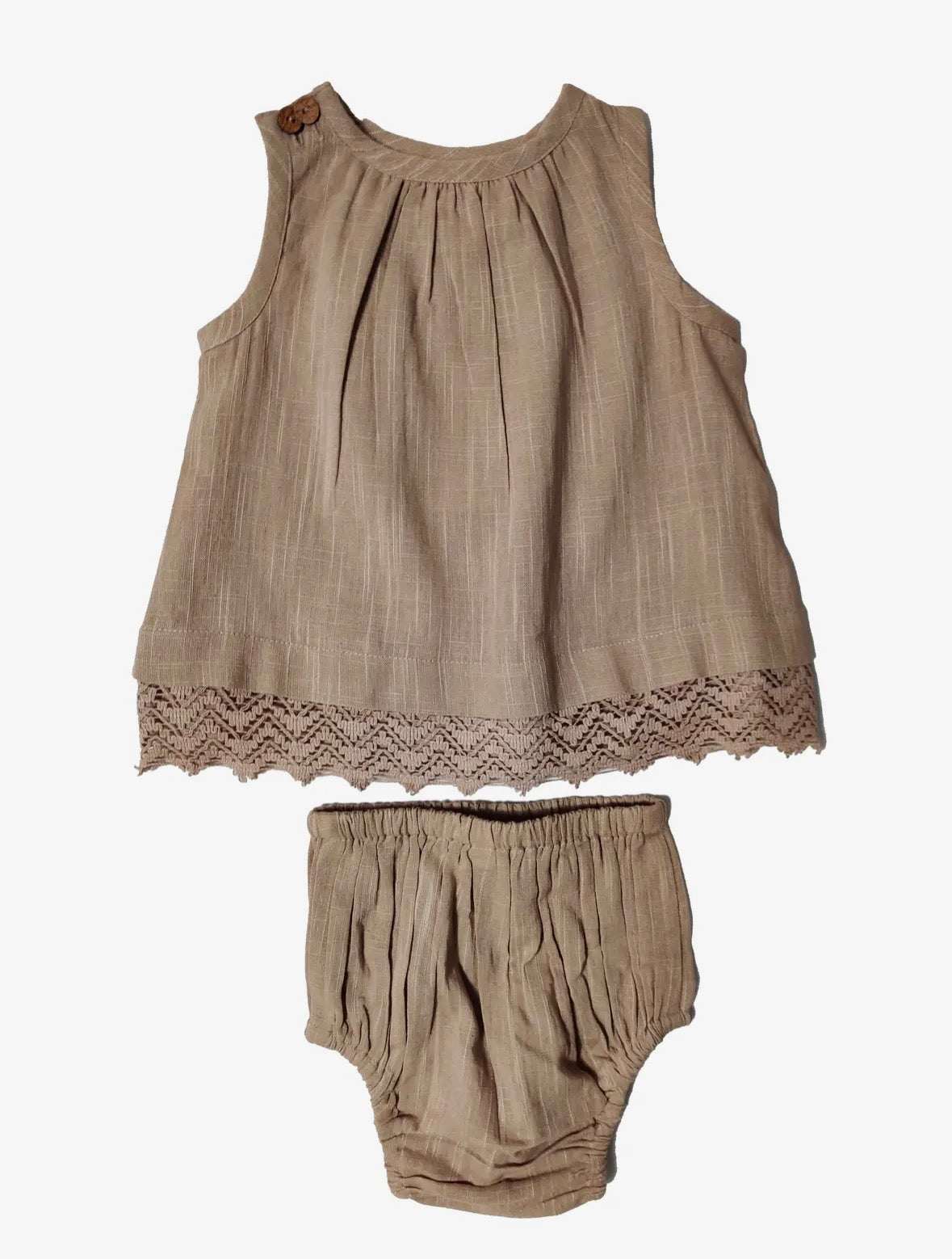 Oatmeal Tone on Tone Lace Detail Infant Shift Dress