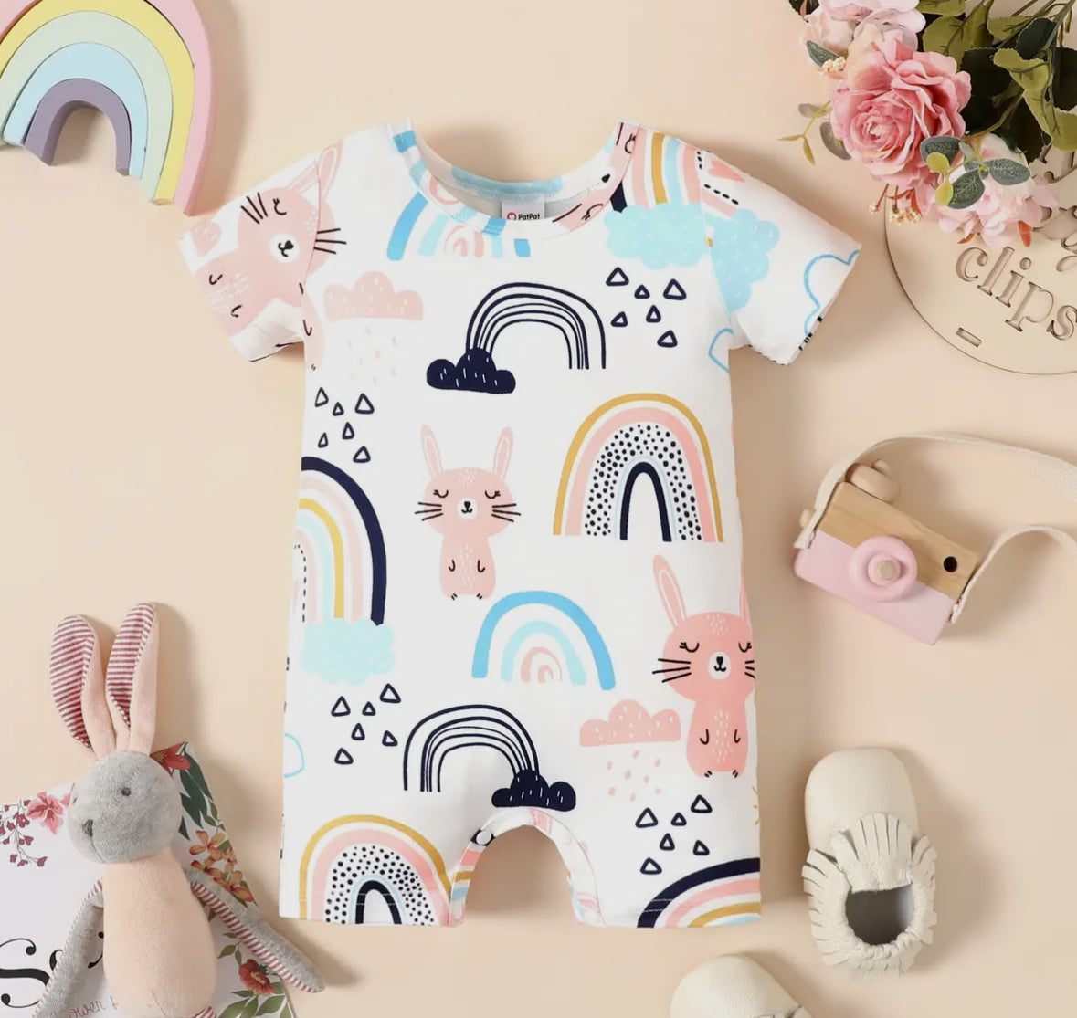 Rabbit Print Short Sleeve Romper