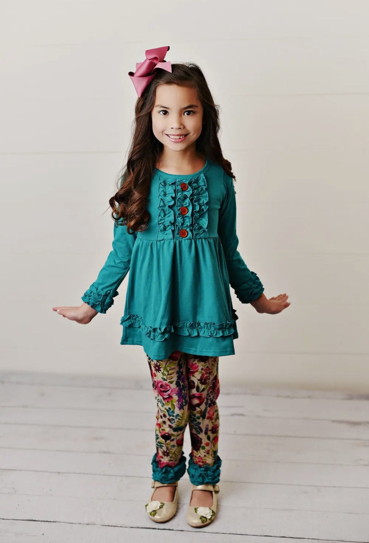 Kids Teal Plum Floral 2pc Set
