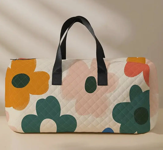 Flower Print Quilted Lg Duffel Bag