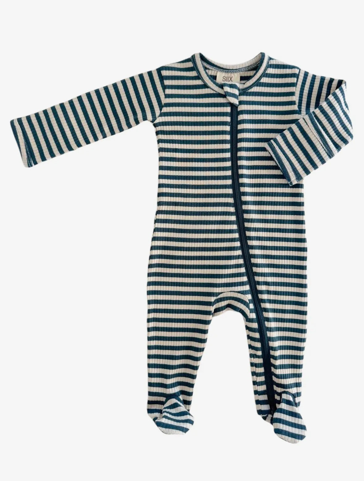 Steel Blue Stripe Organic Ribbed Footie