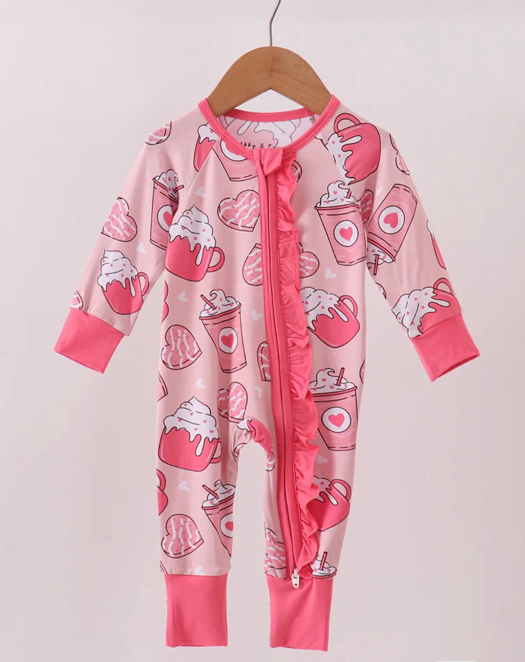 Pink Heart Print Bamboo Romper