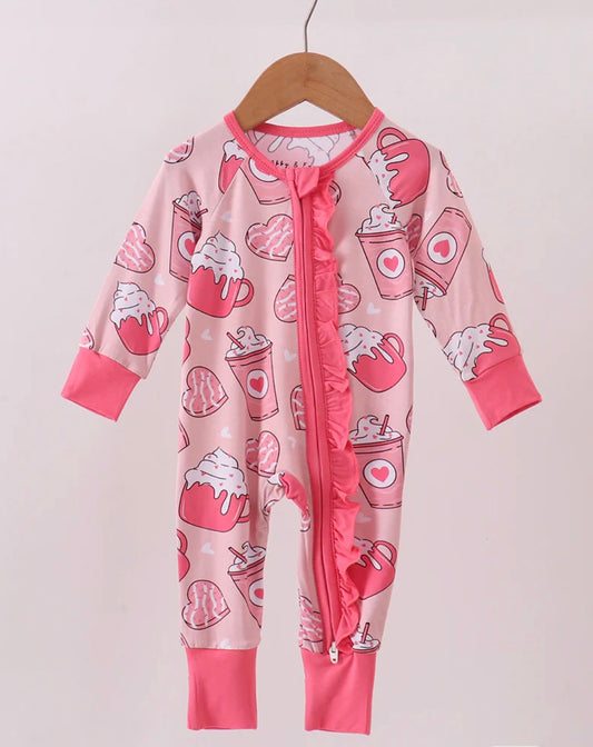 Pink Heart Print Bamboo Romper