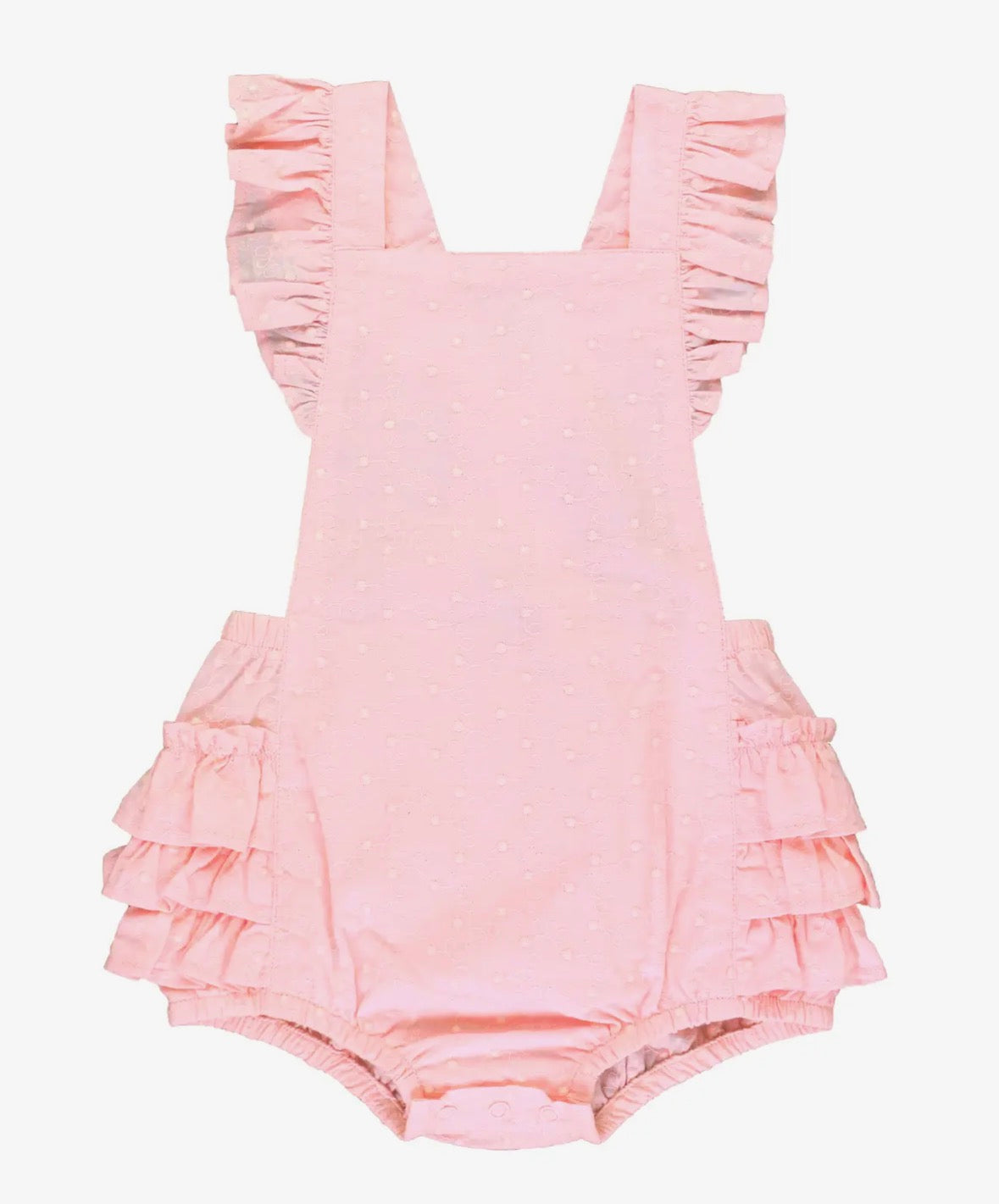 Pink Embroidered Vintage Dot Flutter Overall Romper