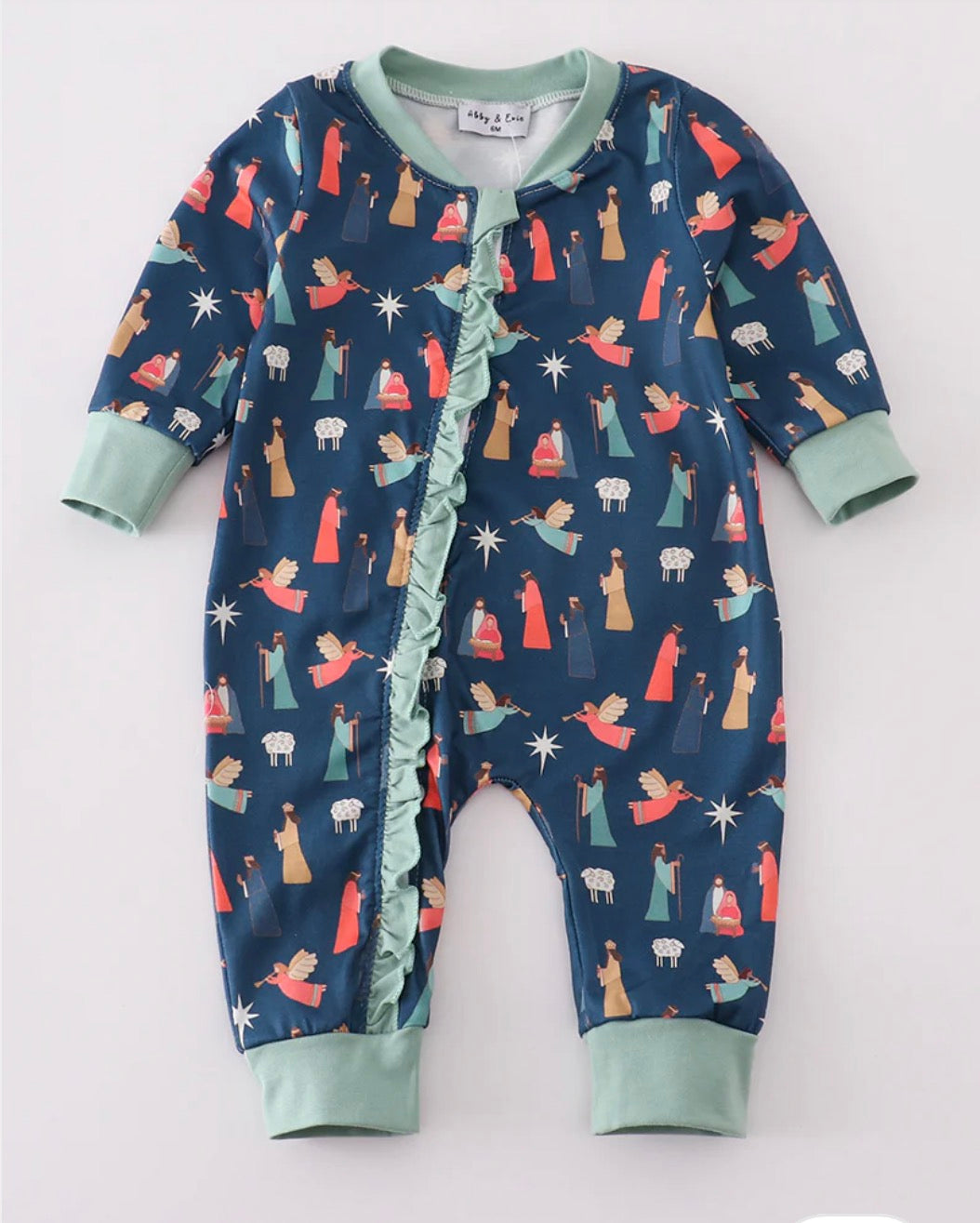 Navy Nativity Print Romper