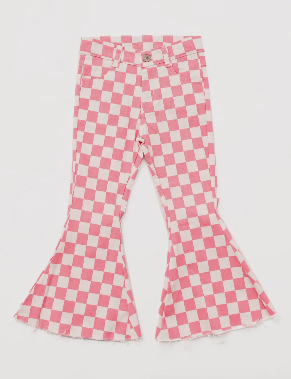 Pink Checkered Flare Jeans