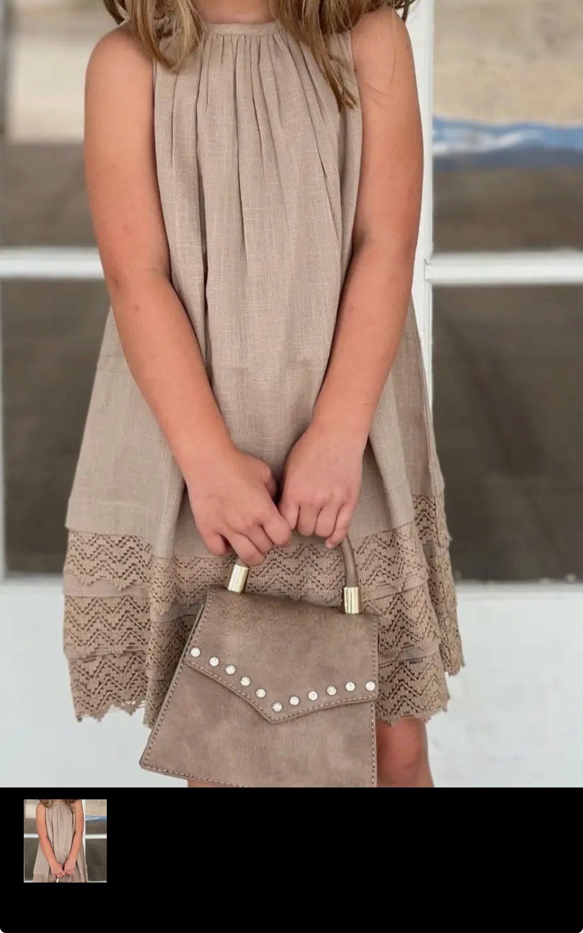 Oatmeal Shift Dress With Lace Detail