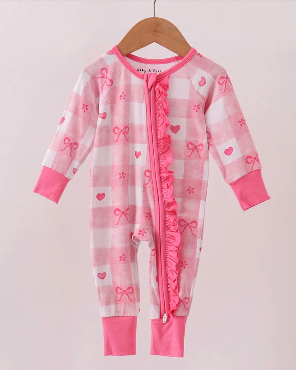 Pink Heart Checkered Bamboo Romper