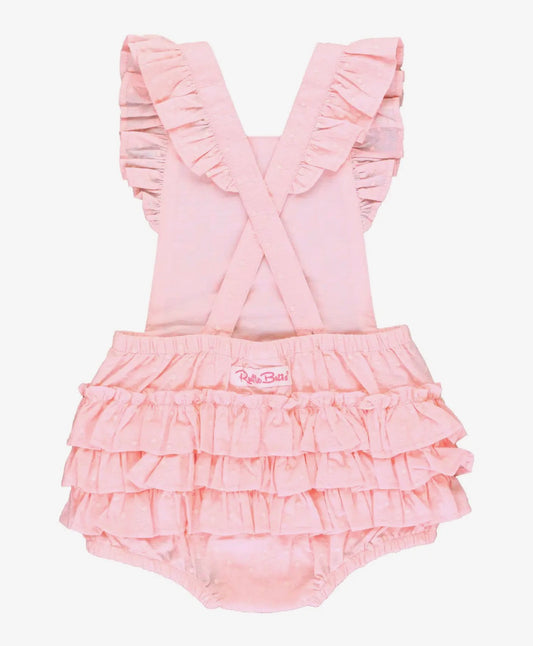 Pink Embroidered Vintage Dot Flutter Overall Romper