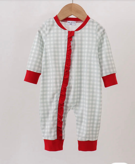Sage Ruffle Gingham Romper