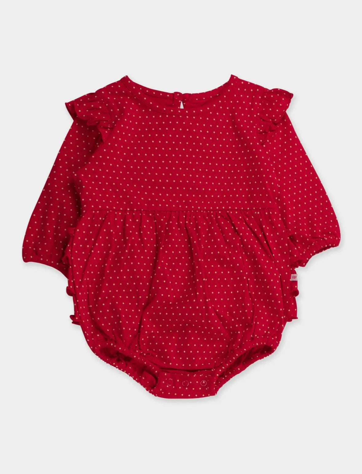 Tiny Red and Pink Dots Knit Long Sleeve Bubble Romper