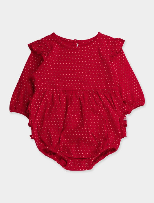 Tiny Red and Pink Dots Knit Long Sleeve Bubble Romper