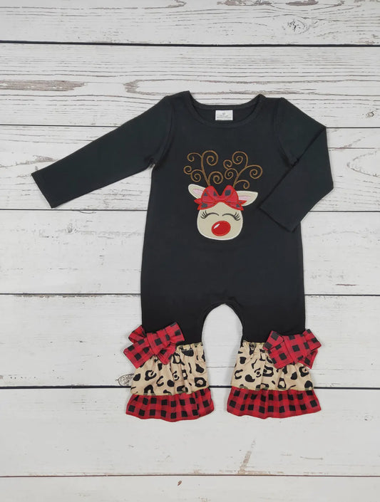 Girl Deer Christmas Romper